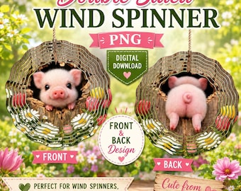 Schwein PNG / Wind Spinner PNG / Vorderseite Rückseite PNG / Schwein Sublimation / Doppelseitig / Frühlingswind Spinner / Ferkel Png / DIY Geschenk Digital Download