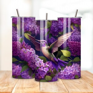 Kolibri & Flieder Tumbler Wrap PNG, digitaler Download, Blumen Sublimationsdesign, DIY Geschenk für Mama, Gärtner Tumbler Wrap, Blumenschale