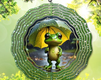 Cute Frog Wind Spinner Sublimation PNG Adorable Frog w/ Umbrella Garden Spinner Template Whimsical Rain Garden Yard Decor (Digital Download)
