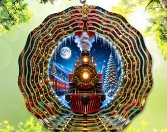 Christmas Train Wind Spinner PNG: Winter Wonderland Sublimation, 3D Train Garden Spinner Template, DIY Gift (Digital Download)