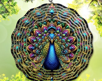 Peacock Wind Spinner PNG, Jewel Tone Peacock Sublimation Design, Ornate Mandala Garden Spinner, Colorful Bird Yard Decor Digital Download
