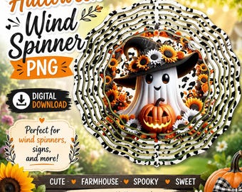 Ghost Wind Spinner PNG, Halloween Sublimation Design, Adorable Ghost Garden Spinner Template, DIY Gift (Digital Download)