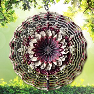 3D Mandala Wind Spinner PNG: Mandala Sublimationsdesign, schwarz, burgund weiß, Mandala Garten Spinner Vorlage, Mandala Yard Art, DIY Geschenk