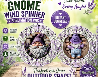 Gnome PNG, Wind Spinner PNG, Double-Sided Spinner Template, Front and Back Sublimation Design, DIY Gift, Head and Butt (Digital Download)