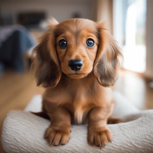 Long-Haired Dachshund Puppy Black Red - Digital Art, Avatar, AI Generated Art, Stock Photo