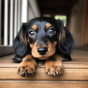 Long-Haired Dachshund Puppy Black - Digital Art, Avatar, AI Generated Art, Stock Photo