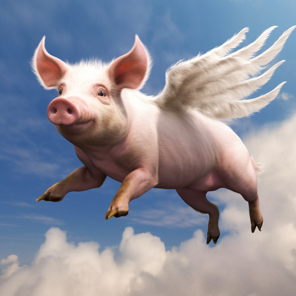 Flying Pig -- Digital Art Print, AI Generated Art