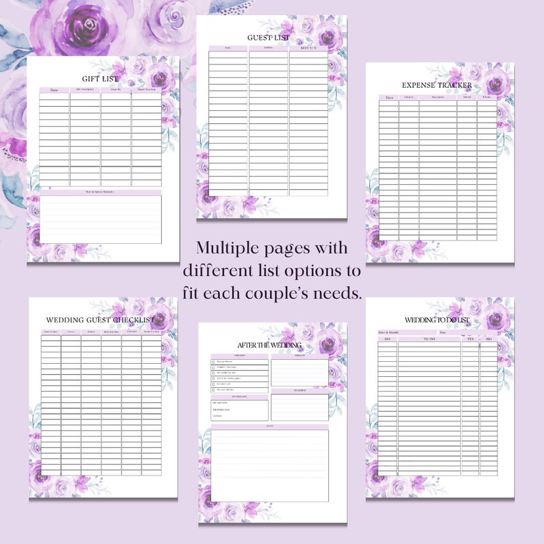 Purple Floral Wedding Planner Printable Wedding Planner Pages Wedding