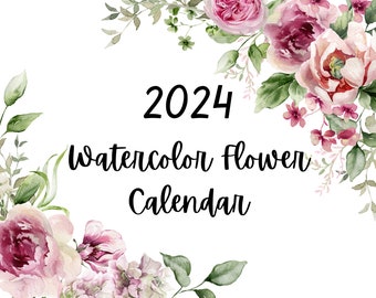 2024 Printable Watercolor Floral Calendar