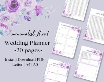 Purple Floral Wedding Planner| Printable Wedding Planner Pages | Wedding Plan Bundle | Wedding Planning Book | Wedding Planner PDF, A4,A5