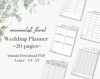 Minimalist Wedding Planner| Printable Wedding Planner Pages | Wedding Plan Bundle | Wedding Planning Book | Wedding Planner PDF, A4,A5