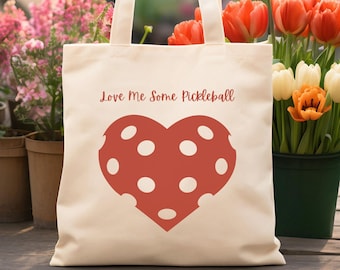 Pickleball canvas tote bag with red heart shaped pickleball. Gift for pickleball lover. Sturdy tote bag. Give as a gift. Gift for her.