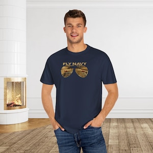 Comfort Colors Tee: Fly Navy with MH-60 Romeo Reflection, US Navy Apparel, Naval Aviator Shirt, Military Family Gift, Helicopter Pilot Tee