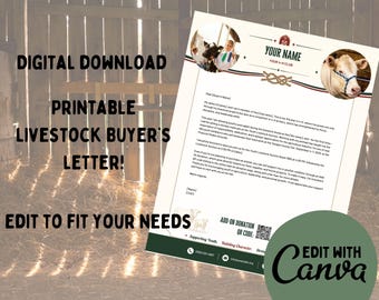 Plantilla editable de carta para compradores de ganado vacuno / Subasta de ganado en Canva (Descarga digital)