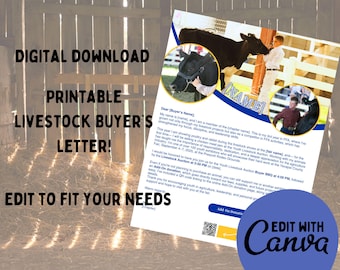 Plantilla editable de carta para compradores de ganado en azul y dorado / Canva Fair Auction (Descarga digital)