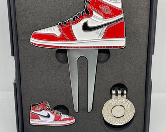 Air Jordan Red Sneaker Golf Divot Tool & Ball marker Gift box