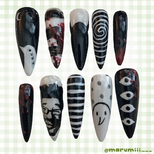 Oyasumi pun pun- Horror manga grunge nails, Japanese manga and anime nails