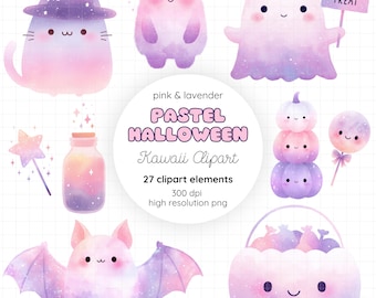 Pastel Halloween Kawaii Clipart | Pink & Lavender PNG Design