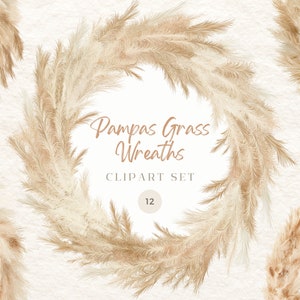 Clipart di ghirlande di erba della pampa / Disegni di clipart di nozze / Ghirlanda della pampa / Clipart / Clipart boho / Clipart acquerello / Di tendenza ora
