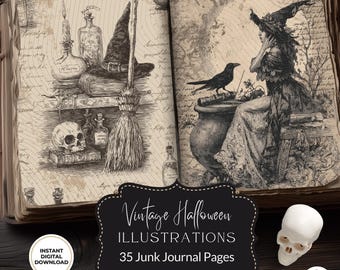 Pagine di diario vintage di Halloween / Materiale effimero di streghe (PDF)