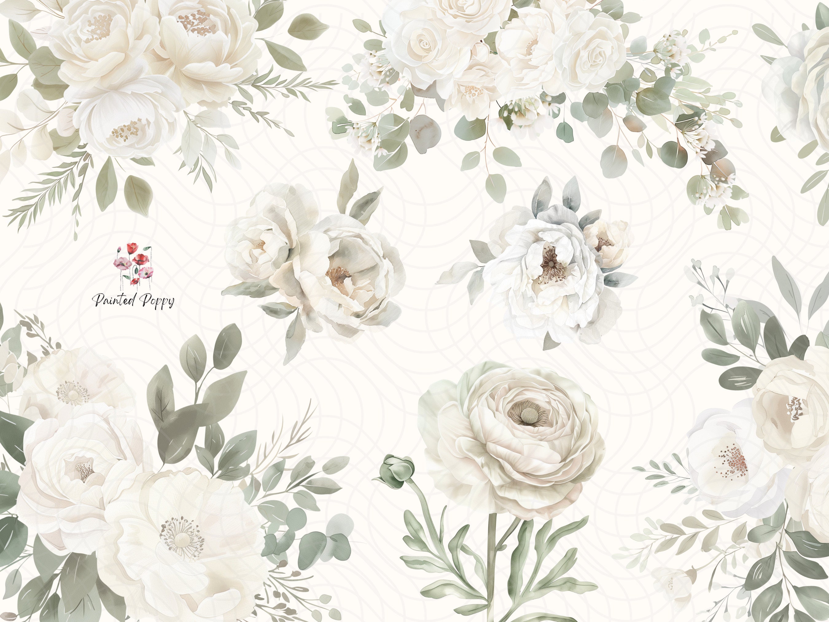 Ivory Flower Clipart Set | Peony & Ranunculus Wedding Graphics (digital ...