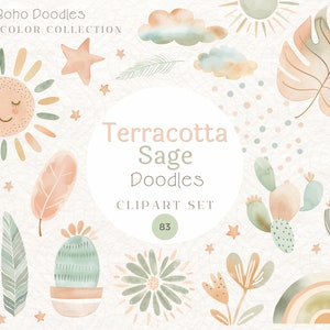 Terracotta salie boho clipart | Doodle-clipart | Leuke clipart | Aquarel clipart | Clipart-ontwerpbundel | Digitale download | Nu trending