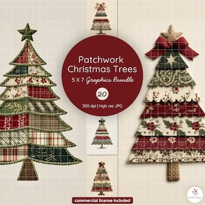 Patchwork Christmas Tree Graphics | 5x7 Printable Cards (Digital Download)