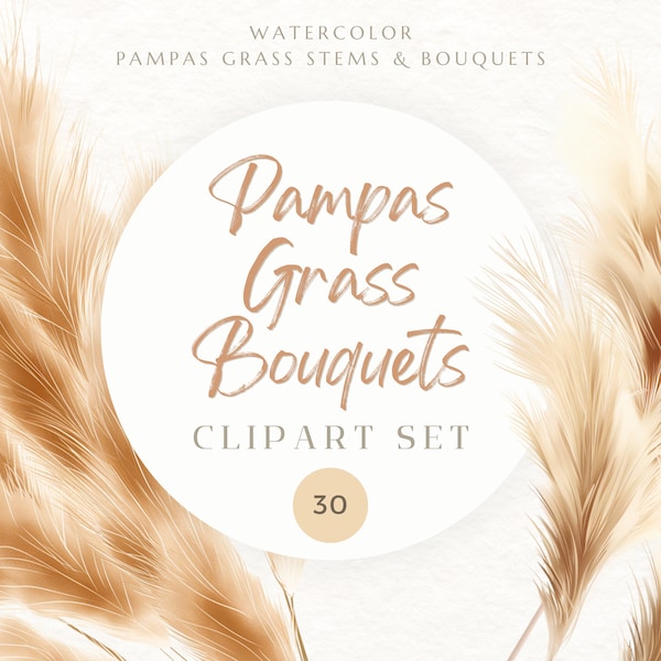 Pampas Grass Bouquets Clipart | Boho | Beige | Clipart | Bohemian Clipart | Wedding Clipart Designs | Watercolor Clipart | Trending Now