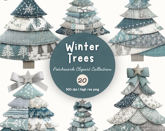 Árbol de Navidad verde azulado (imágenes prediseñadas) / Gráficos PNG de patchwork acolchado (descarga digital)