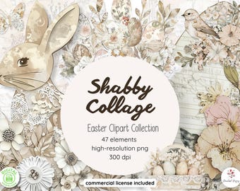 Shabby Chic Easter Clipart | Floral Collage Ephemera (Digital Download)