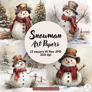 Watercolor Snowman Clipart Bundle | Vintage Winter JPG (Digital Download)