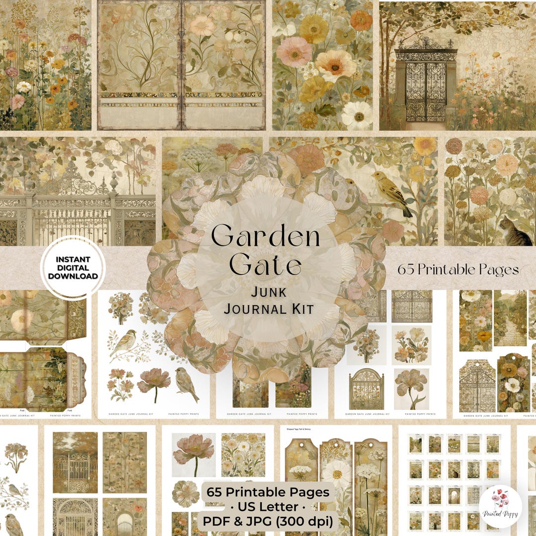 Garden Junk Journal Kit (65 Printable Pages) | Floral Ephemera (PDF ...