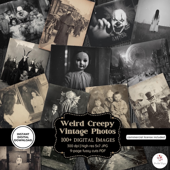 Creepy Vintage Photo Ephemera (5 x 7) | 100+ Printable Weird Images (Digital Download)