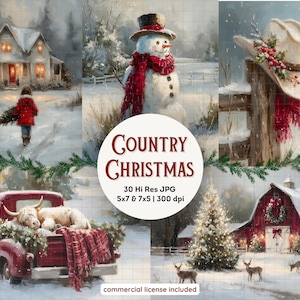 Julkonstpapper för lantlig stil (30) | Julkort i lantlig stil i JPG-format (digital nedladdning)