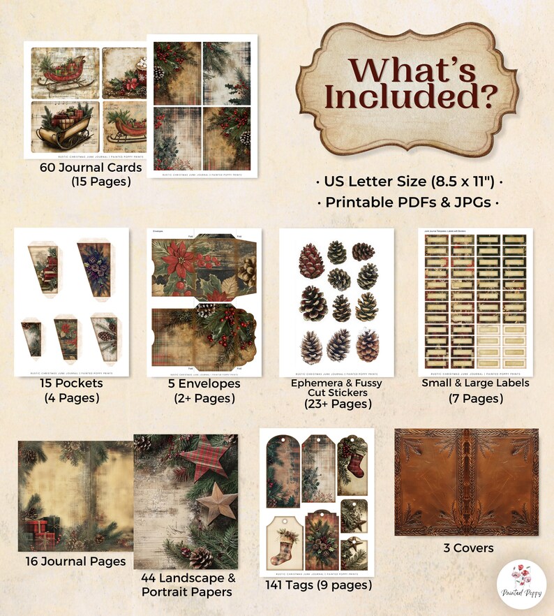 Rustic Christmas Junk Journal Mega Kit | Plaid Ephemera (PDF & JPG) - Etsy