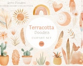 Terracotta Boho Clipart Bundle | Watercolor Sun, Cactus, Botanicals (Digital Download)