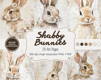 Shabby Chic Bunnies Art | Vintage Easter Graphics (Digital Download)