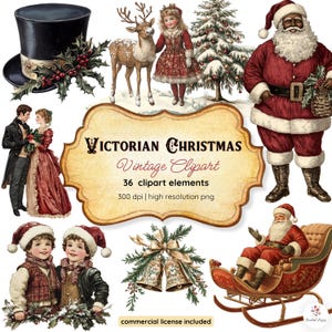 Viktorianische Weihnachten Vintage Clipart | Vintage Weihnachtsmann Clipart | Jahrgang | Clipart Design Bundle | Junk Journal