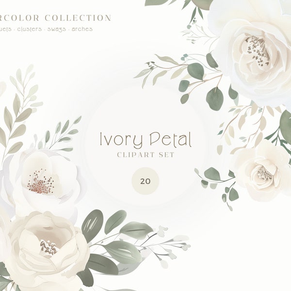 Fleur ivoire | Clipart fleurs blanches | Fleurs de mariage | Clipart mariage | Clipart mariage | Pivoine | Clipart | Tendance actuelle