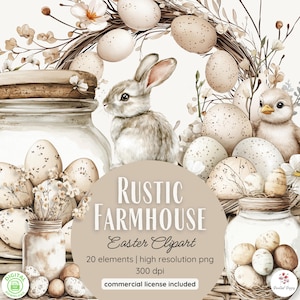 Rustieke boerderij Pasen clipart | Neutrale clipart | Aquarel clipart | Paaskunst boerderij | Bohobeige | Nu trending