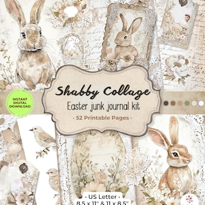 Shabby Collage Easter Junk Journal Kit | Shabby Chic Ephemera | Paper Printables | Mixed Media Digital Paper | Scrapbooking | Trending Now
