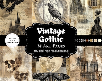 Vintage Gothic Art Pages | Dark Academia Printable Paper (Digital Download)