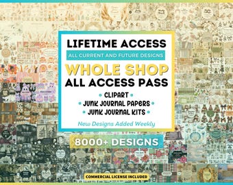 Whole Shop Graphics All Access Pass | Clipart Mega Bundle | Junk Journal Kit Bundles (Commercial Use)