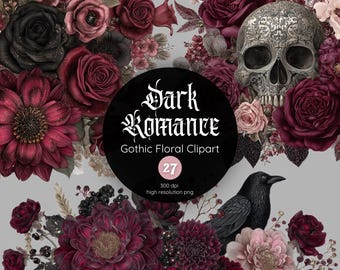 Vintage Gothic Floral Clipart | Dark Romance PNG Designs (Digital Download)