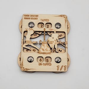 Dual 0-99 Human Soldier token counter mtg wood proxy - counts tapped and un-tapped creatures