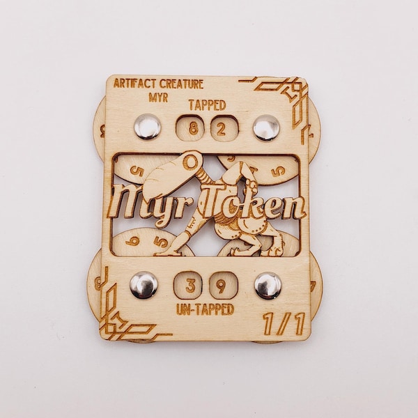 Contador de fichas MTG Myr dual de 0 a 99/contador proxy de madera girado y enderezado