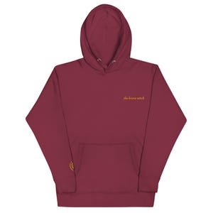 The Brave Witch Hoodie (maroon with yellow embroidery)