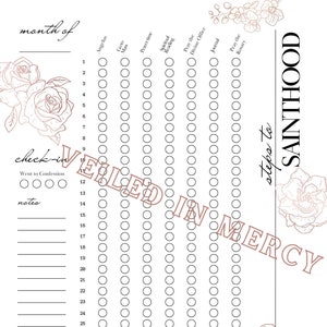 Steps to Sainthood - digital download Catholic monthly habit tracker - floral prayer tracker