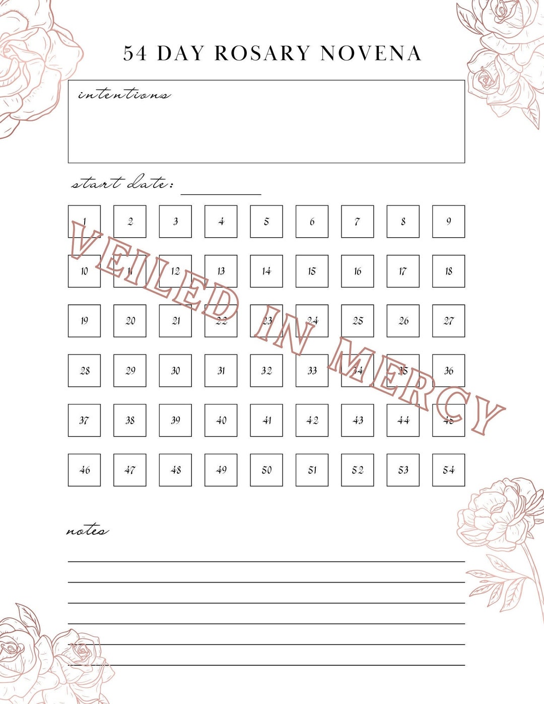 54 Day Rosary Novena Tracker - Digital Download - Habit Tracker ...