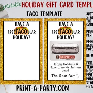 Mexican Food Christmas Gift Card Holder printable – "Spec-TACO-ular Holiday" (PDF)